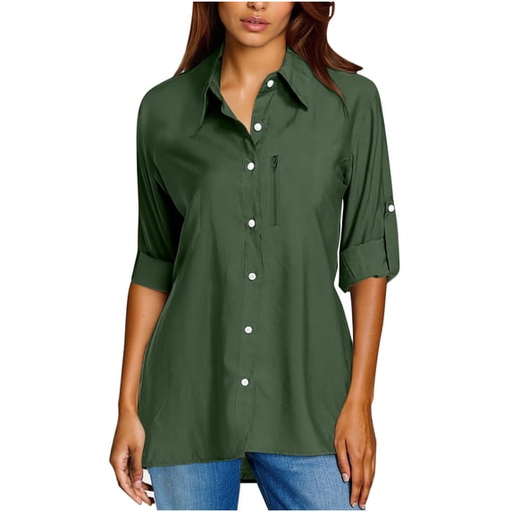 YUGYXL Women's UPF 50 Long Sleeve Sun Protection Shirts Quick Dry Outdoor Fishing Hiking Travel Shirt Army Green L