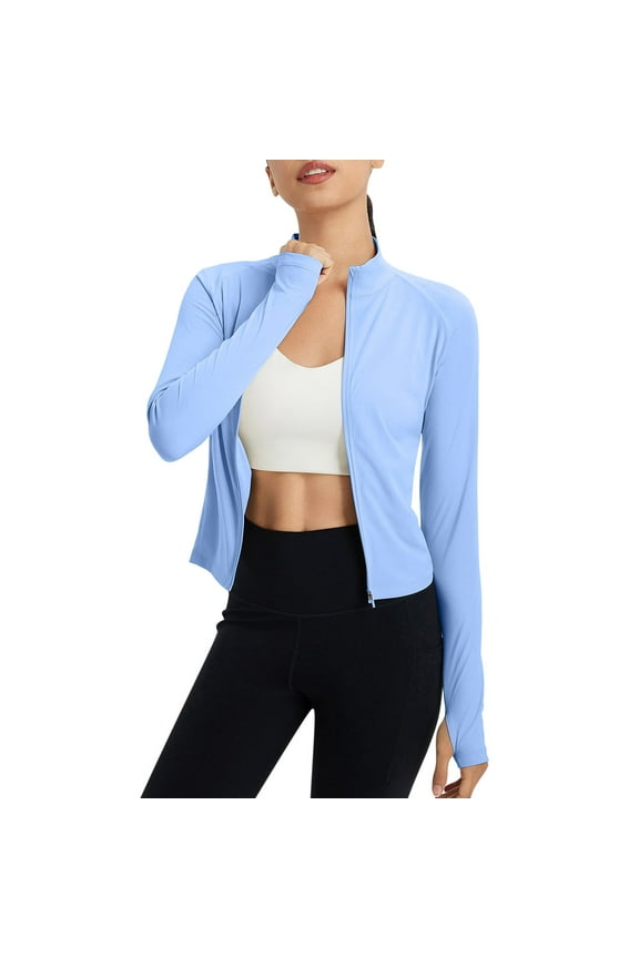 Women's UPF 50+ Sun Shirts Protection SPF Crop Jacket UV Protection Long Sleeve Full Zip Clothing Lightweight L Light Blue