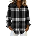 thumbnail image 1 of YUGYXL Women's V Neck Plaid Shirts Flannel Casual Blouses Button-Down Business Loose Tops Long Sleeve Fall Outfits Dark Gray Sweatshirt XL, 1 of 3