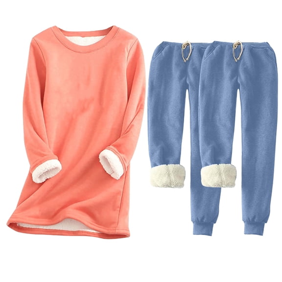 YUGYXL Women's Warm Pajama Sets Plus Size Fleece Lined Long Sleeve Crewneck Sweatshirt Pullover and Pants Loungewear Sets Winter Clothes Orange XXXXL