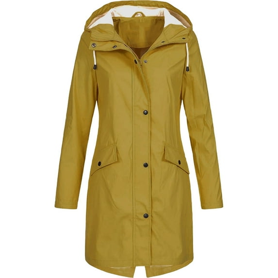 YUGYXL Women's Waterproof Rain Coat Lightweight Hooded Raincoat Drawstring Windbreaker Plus Size Loose Jacket Yellow M