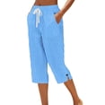 thumbnail image 1 of YUGYXL Women's Wide Leg Capri Pants Linen Casual Cropped Palazzo Drawstring Elastic Waist Summer Beach Vacation Clothes Sky Blue Pants XL, 1 of 5