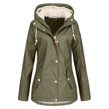 YUGYXL Women's Winter Outdoor Coats Plus Size Waterproof Windbreaker Medium-Weight Cycling Camping Hiking Outdoor Coats Insulated Windproof Thickened Raincoats Gift for Wife Army Green,M