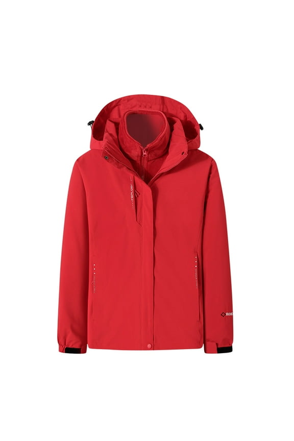 Women's Winter Outdoor Coats Trendy Ski 3-in-1 Snow Outwear Jeckrt with Hoodie Plus Size Waterproof Windbreaker Detachable Windproof Raincoat Gift for Children Red,XXXL