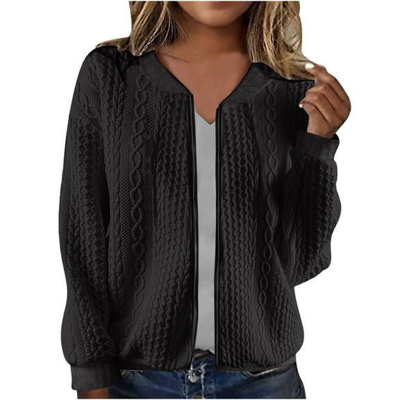 YUGYXL Women's Zip up Sweatshirt Jacket Stand Collar Hoodless Outerwear Casual Coat with Pockets Black XXL
