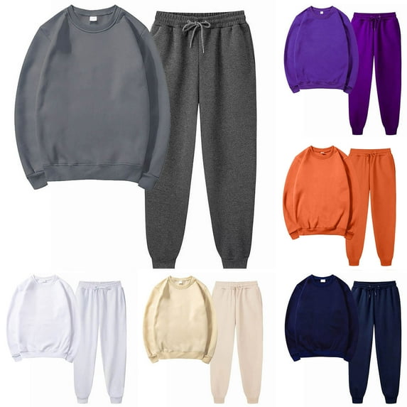 YUGYXL Womens 2 Pcs Sweatsuit Outfits Fashion Solid Thin Fleece Tracksuit Soft Comfy Crew Neck Sweatshirt Waist Stretch Sweatpants Loungewear Sets Today Purple,XXL
