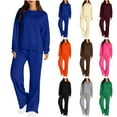 thumbnail image 1 of YUGYXL Womens 2 Piece Activewear Outfits Fashion Side Split Crew Neck Pullover Sweatshirt Match Wide Lrg Pants Y2K Jogger Sweatsuit Sale Blue,L, 1 of 9