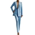 thumbnail image 1 of YUGYXL Womens 2 Piece Outfits Double Breasted Blazer and Straight Leg Work Pants Casual Blazer Set Dressy Business Office Suits Sky Blue M, 1 of 3