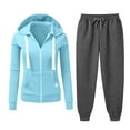 thumbnail image 1 of YUGYXL Womens 2 Piece Sweatsuits Casual Plus Size Thin Fleece Outfits Fashion Slim Fit Hoodie Sweatshirt and Sweatpants Solid Tracksuits Set Gift for Girlfrind Blue,L, 1 of 4
