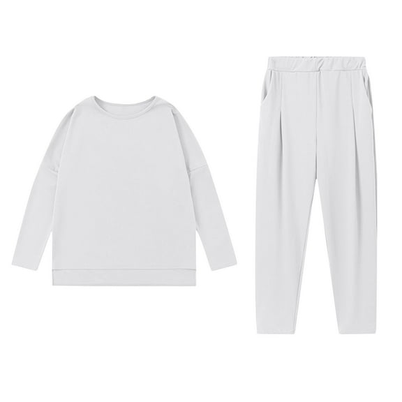 YUGYXL Womens 2 Piece Sweatsuits Daily Sport Sets Solid Color Elastic Waist Long Pants Active Gym Outfits White S