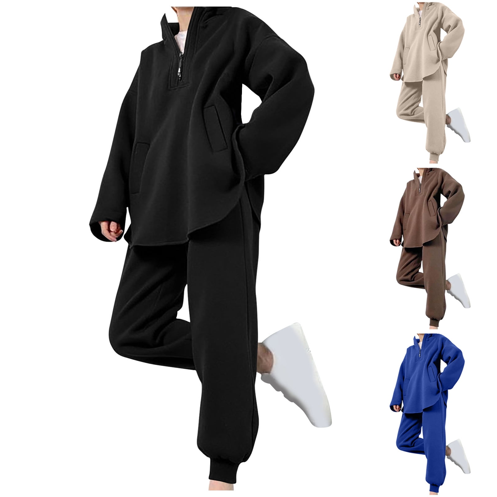 YUGYXL Womens 2 Piece Sweatsuits Solid Color Thin Fleece Outfit Loose