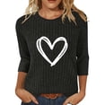 thumbnail image 1 of YUGYXL Womens 3/4 Sleeve Crew Neck T-Shirts Valentine's Day Spring Shirts Love Heart Printed Graphic Tees Black L, 1 of 5