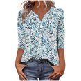 thumbnail image 1 of YUGYXL Womens 3/4 Sleeve Tops Boho Floral Print Summer T Shirts Button Down V Neck Cotton Henley Blouse Work Clothes Green XXL, 1 of 6