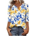 thumbnail image 1 of YUGYXL Womens 3/4 Sleeve Tops Boho Floral Print Summer T Shirts Button Down V Neck Cotton Henley Blouse Work Clothes Yellow XXXL, 1 of 6