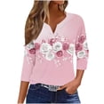 thumbnail image 1 of YUGYXL Womens 3/4 Sleeve Tops Trendy Summer T Shirt Casual V Neck Pullover Button Printed Blouse Plus Size Tees Pink M, 1 of 6
