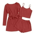 thumbnail image 1 of YUGYXL Womens 3 Piece Outfit Waffle Knit Lounge Set Soft Pajama Sets Tank Cami Top and Shorts Cardigan Belted Robe Bathrobe Wine XL, 1 of 4