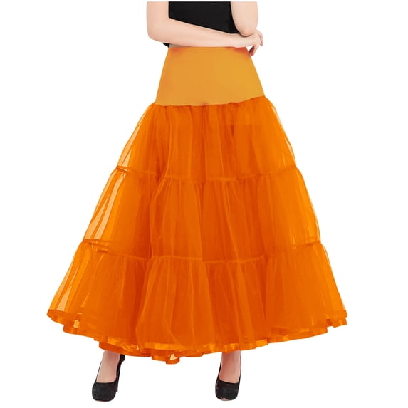 YUGYXL Womens A-Line Long Ankle Length Petticoats Skirts Wedding Half Slips Crinoline Underskirt Layered Mesh Tulle Skirt Orange XXL
