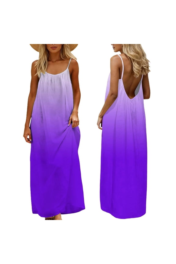 Womens Backless Cami Dress Summer Sleeveless Maxi House Lounge Dresses Spaghetti Strap Flowy Long Beach Sundress Purple XXL