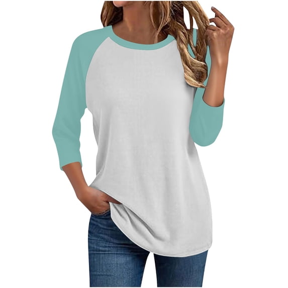 YUGYXL Womens Baseball Tee 3/4 Sleeve Fashion Crewneck Tops Color Block Blouse Casual Raglan Shirt Mint Green M