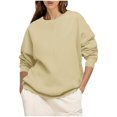thumbnail image 1 of YUGYXL Womens Basic Long Sleeve Pullover Solid Color Crew Neck Comfy Sweatshirt Fleece Lined Sweatshirts Khaki XXL, 1 of 5