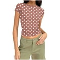 thumbnail image 1 of YUGYXL Womens Basic T Shirts Ribbed Knit Summer Tops Short Sleeve Slim Fit Crop Tee Cute Gym Workout Clothes Brown XL, 1 of 7