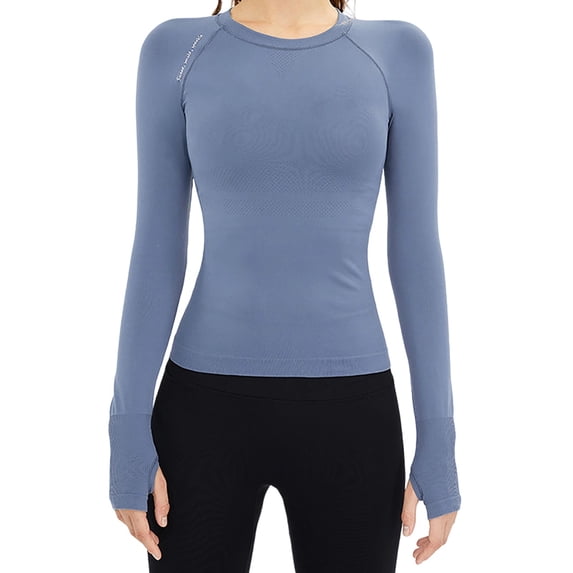 YUGYXL Womens Breathable Compression Shirt Tight Long Sleeve Workout Baselayer Yoga Athletic Top Sports Gym Fitness Clothing Blue Sweatshirts S