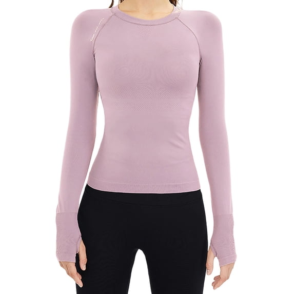 YUGYXL Womens Breathable Compression Shirt Tight Long Sleeve Workout Baselayer Yoga Athletic Top Sports Gym Fitness Clothing Pink Sweatshirts L
