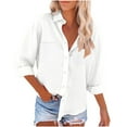 thumbnail image 1 of YUGYXL Womens Button Down Shirts Cotton Dress Shirts Long Sleeve Blouses V Neck Tops with Pockets Solid Casual Tunics Top White L, 1 of 5