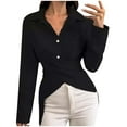 thumbnail image 1 of YUGYXL Womens Button Down Shirts Fashion Crisscross Front Lapel Tops Slim Fit Plain V Neck Shirts Asymetrical Work Blouses Black XL, 1 of 6