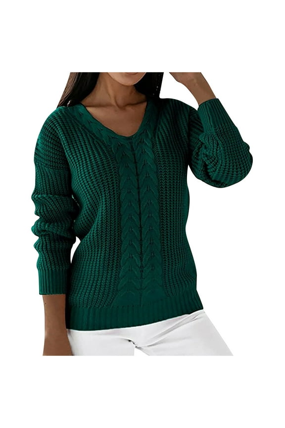 Womens Cable Knit Sweater Pure Color Long Sleeve Cable Knit Sweater Fashion Keep Warm Outdoor Green M