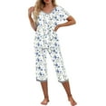 thumbnail image 1 of YUGYXL Womens Capri Pajama Sets Short Sleeve Sleepwear Top and Capri Pants Trendy Printed 2 Piece Loungewear with Pockets Blue M, 1 of 5