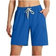thumbnail image 1 of YUGYXL Womens Cargo Shorts Elastic Waist Hiking Shorts with Zipper Pockets Drawstring Lightweight Shorts Vacation Pants Blue S, 1 of 9