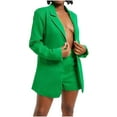 thumbnail image 1 of YUGYXL Womens Casual 2 Piece Suit Set Lightweight Solid Color Work Office Blazer Jackets Trendy Shorts Business Suit Set Today's Deals Green,L, 1 of 6