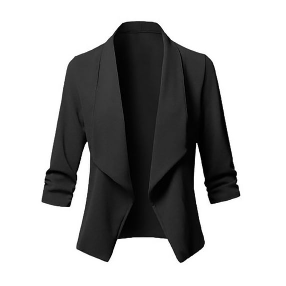YUGYXL Womens Casual Blazers Jacket Lightweight Long Sleeve Work Office Shawl Trendy Plus Size Lapel Business Suit Jacket Fall Slim Fit Cardigan Gift for Wife Black,XL