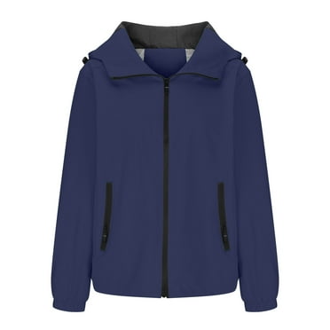 YUGYXL Womens Casual Hoodie Raincoat Plus Size Mountain Outdoor Softshell Waterproof Windbreaker Medium-Weight Adjustable Drawstring Windproof Outerwear Gift for Children Blue,L