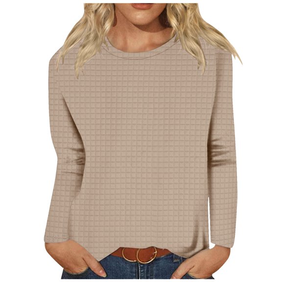 YUGYXL Womens Casual Long Sleeve Tops Spring Fall T Shirts Crewneck Loose Tunic Blouses Khaki XXXL
