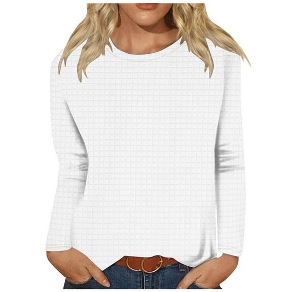 YUGYXL Womens Casual Long Sleeve Tops Spring Fall T Shirts Crewneck Loose Tunic Blouses White XL
