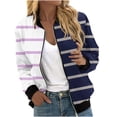 thumbnail image 1 of YUGYXL Womens Casual Stripe Bomber Jacket Stand Collar Full-Zip Outerwear Lightweight Windproof Varsity Jacket 2025 Fall Bombers Jackets with Pockets Gift for Wife, 1 of 5