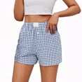thumbnail image 1 of YUGYXL Womens Casual Striped Shorts Cotton Linen Stretch Waist Boxer Shorts Gingham Pajama Sleep Plaid Shorts Y2K Beach Bottoms B Dark Blue XXXL, 1 of 5