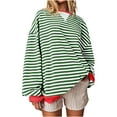 thumbnail image 1 of YUGYXL Womens Casual Striped Tops Long Sleeve Shirts Crewneck Oversized Sweatshirts Trendy Fall Clothes Green XL, 1 of 6