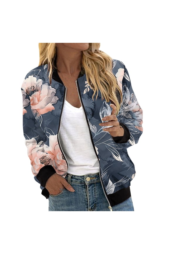 Womens Casual Zip Jackets Casual Print Aztec Bomber Jacket Plus Size Full-Zip Streetwear Windbreaker Loose Fit Stand Collar Varsity Jacket Gift for Girlfrind