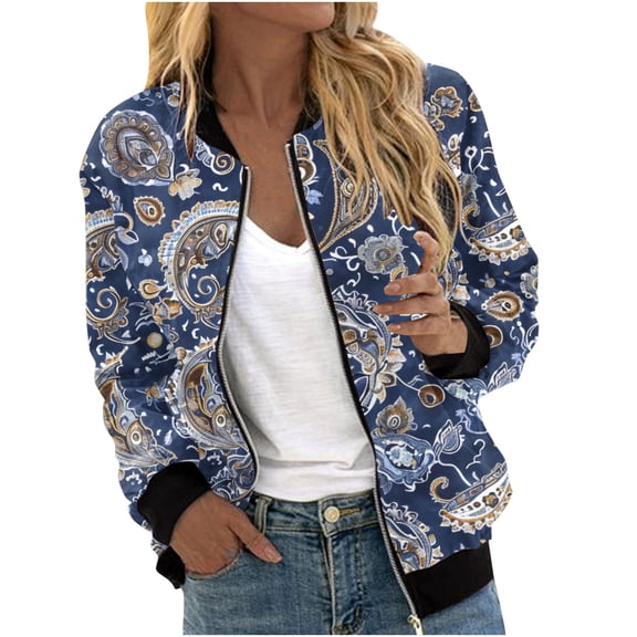 YUGYXL Womens Casual Zip Jackets Casual Print Aztec Bomber Jacket Plus Size Full-Zip Streetwear Windbreaker Loose Fit Stand Collar Varsity Jacket Lightning Today