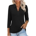 thumbnail image 1 of YUGYXL Womens Collared Tunics Shirts 3/4 Length Sleeve Tshirts Casual V Neck Lightweight Comfy Blouses Solid Color Tops Black L, 1 of 6