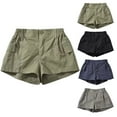 thumbnail image 1 of YUGYXL Womens Cotton Cargo Shorts Button Stretch Waist Comfy Shorts with Pockets Vacation Hiking Shorts Black M, 1 of 6