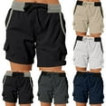 thumbnail image 1 of YUGYXL Womens Cotton Cargo Shorts Drawstring Short Pants with Pockets Dressy Elastic Waist Hiking Pants Outdoor Summer Shorts Dark Gray XXL, 1 of 8
