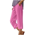 thumbnail image 1 of YUGYXL Womens Cotton Cropped Pants Loose Fit Wide Leg Capri Casual Plus Size Elastic Waist Trousers Hot Pink S, 1 of 5