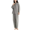 thumbnail image 1 of YUGYXL Womens Cotton Gauze Pajama Sets Crew Neck Button Down Sleepwear and Pants 2 Piece Solid Lounge Muslin Pj Set Brown XL, 1 of 6