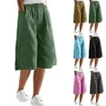 thumbnail image 1 of YUGYXL Womens Cotton Linen Capri Pants Button Up Stretch Waist Capris with Pockets Summer Wide Leg Pants Holiday Lounge Pants Khaki L, 1 of 9