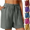 thumbnail image 1 of YUGYXL Womens Cotton Linen Pants 2025 Drawstring Stretch Waist Shorts with Pockets Walking Bermuda Pants Dressy Pants Dark Gray XL, 1 of 7