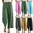 thumbnail image 1 of YUGYXL Womens Cotton Linen Pants Casual Button Up High Waisted Wide Leg Trousers Cropped Pants with Pockets Pink XL, 1 of 9